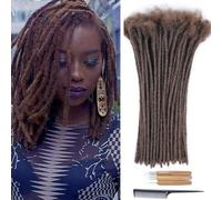 Huarisi 0.6cm Thickness 12 Inch 60Strands Medium Brown Real Human Hair Dreadlock Extensions for Man Women Afro Curly Full Head Handmade Permanent Loc Extensions Human Hair #4 Can Be Curled and Twisted