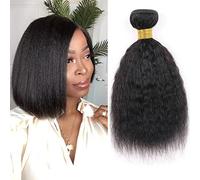 Huarisi 10 inch Kinky Straight Single Bundles Human Hair Short Yaki Straight Weaves Bundles for Black Women 8A Grade Brazilian Yaki Hair 1 Bundle Sew in Weaving Natural Color 100g