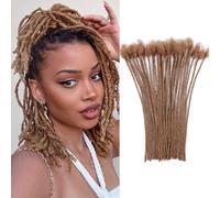 Huarisi 12 Inch 0.2cm Thin Dreadlocks Extensions Human Hair 30 Strands Auburn Brown Handmade Permanent Loc Extensions for Men Women Color 30 Can Be Curled