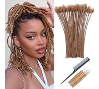 Huarisi 12 Inch 0.2cm Thin Dreadlocks Extensions Human Hair 30 Strands Brown Loc Extensions Human Hair for Men Women Kids Handmade Permanent Dreadlocks Color 30 Can Be Curled