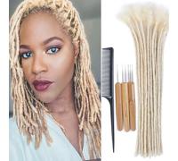 Huarisi 12 Inch Blonde Dreadlock Extensions Human Hair 0.2cm Thin Loc Extensions Real Human Hair for Men Women 20 Strands Full Handmade Permanent Dreadlock Extensions #613 Can Be Curled