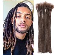 Huarisi 12 Inch Brown Dreadlock Extensions Human Hair 0.2cm Thin Loc Extensions Real Human Hair for Men Women 20 Strands Full Handmade Permanent Dreadlock Extensions Color 4 Can be Curled
