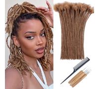 Huarisi 12 Inch Light Brown Thin Dreadlock Extensions Human Hair 0.2cm Loc Extensions Real Human Hair for Men, Women & Kids - 60 Strands Full Handmade Permanent Dreadlocks #30