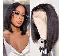 Huarisi 12 Inch Short Bob Wig Human Hair Lace Front Wigs Glueless 13x4 Bob Lace Wigs Natural Color Transparent Lace Front Wig Pre Plucked with Baby Hair for Black Women