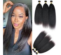 Huarisi 3 Bundles Yaki Straight Weave Human Hair 20 22 24 inch Kinky Straight Bundles for Black Women Yaky Brazilian Hair Extensions 300g Double Weft Sew in