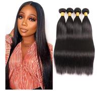 Huarisi 4 Bundles Human Hair Straight Bundles Weaves 22 24 26 28 Inch Long Brazilian Virgin Hair 10A Grade 100% Unprocessed Remy Extensions Sew in Weaving for Full Head