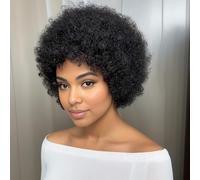 Huarisi 7 Inch Short Afro Kinky Curly Bob Wig 1B Glueless Human Hair Pixie Cut Wig for Women No Lace Blended Rose Curls Funmi Huge Fluffy Natural Looking Black Color