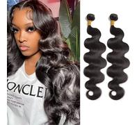Huarisi Body Wave Human Hair 2 Bundles 12 14 inch Brazilian Wavy Weaves Virgin Hair 10A Remy Hair Extensions for Black Women 200g a Lot Sew in Weaving