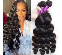 Huarisi Loose Wave Bundles Weaves Human Hair 22 24 26 28 Inch 4 Bundles Long Loose Wave Wavy Brazilian Virgin Hair 10A Unprocessed Remy Real Hair Extensions Sew in Weaving
