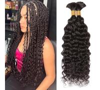 Huarisi Water Wave Bulk Human Hair for Braiding No Weft 2 Bundles 50g 24 Inch 10A Brazilian Virgin Curly Hair Extensions for Boho Braids Wet n Wavy Braiding Hair (100g a lot, Natural Color)
