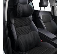 HUARXUNEG Adjustable car seat neck pillow and lumbar support pillow, 100% memory foam & 4D mesh cover, suitable for car seats, game chairs, etc (Polyester, black)
