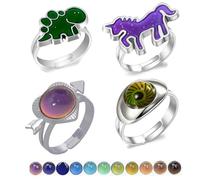 HUASAI 4Pcs Mood Ring Color Changing Mood Rings for Women Gemstone Crystals Ring Birthday Gifts for Women, Metal, No Gemstone