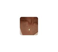 HUASAI Gold Initial Necklace for Women Geometric Rectangle 26 Letter Necklace Dainty A-Z Letter Necklace Trendy Personalised Name Necklace Teen Girls Gifts Trendy Stuff Birthday Gifts for Teens,