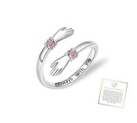 HUASAI Hug Ring for Granddaughter Always With You Ring Adjustable Silver Hope Rings Motivational Jewelry Gift, L, Zinc, No Gemstone