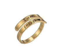 HUASAI - Inspirational ring for women, adjustable open ring, encouragement ring, stainless steel ring, statement ring, fashion jewelry, birthday gifts for teen girls, Metal, No gemstones