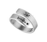 HUASAI Just Breathe Rings for Women Adjustable Heart Promise Ring Inspirational Healing Jewelry Gifts, Stainless Steel, No Gemstone