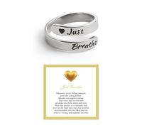 HUASAI Just Breathe Rings for Women Adjustable Heart Promise Ring Inspirational Healing Jewelry Gifts, Stainless Steel, No Gemstone