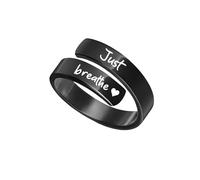 HUASAI Just Breathe Rings for Women Adjustable Heart Promise Ring Inspirational Healing Jewelry Gifts, Stainless Steel, No Gemstone