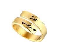 HUASAI Just Breathe Rings for Women Adjustable Heart Promise Ring Inspirational Healing Jewelry Gifts, Stainless Steel, No Gemstone