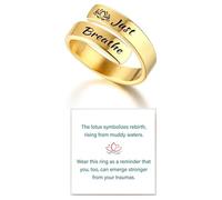 HUASAI Just Breathe Rings for Women Adjustable Heart Promise Ring Inspirational Healing Jewelry Gifts, Stainless Steel, No Gemstone
