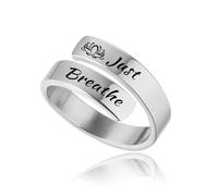 HUASAI Just Breathe Rings for Women Adjustable Heart Promise Ring Inspirational Healing Jewelry Gifts, Stainless Steel, No Gemstone