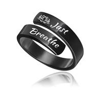 HUASAI Just Breathe Rings for Women Adjustable Heart Promise Ring Inspirational Healing Jewelry Gifts, Stainless Steel, No Gemstone