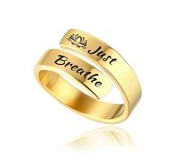 HUASAI Just Breathe Rings for Women Adjustable Heart Promise Ring Inspirational Healing Jewelry Gifts, Stainless Steel, No Gemstone