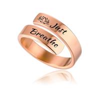 HUASAI Just Breathe Rings for Women Adjustable Heart Promise Ring Inspirational Healing Jewelry Gifts, Stainless Steel, No Gemstone