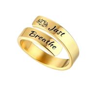HUASAI Just Breathe Rings for Women Hope Rings Adjustable Stainless Steel Rings Inspirational Rings Silver Stackable Rings Trendy Fashion Jewelry Gift for Women Men, One Size, Metal, No Gemstone