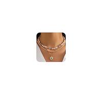 HUASAI Seashell Necklace Beach Jewelry for Women Starfish Shell Necklace Layered Boho Dainty Gold Necklaces Summer Jewelry Stuff Beach Accessories Country Concert Outfits for Women, Zinc, No Gemstone