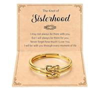 HUASAI Sister Ring with Card Adjustable Double Knot Ring Jewelry Gift for Her Birthday Valentine Day Gold Color Band, L, Brass, No Gemstone