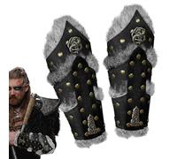 Huasean 1 Pair of Medieval Leather Bracers,Retro Renaissance Arm Guards,Handmade Leather Buckle Braces,Medieval Vambrace Archery Bracers Punk Gothic Costume for Men Women Black