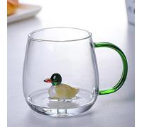 Huasean Animal Coffee Cup Cute Duck Inside,380ML Clear Glass Coffee Cup with Handle,Novelty Animal Cups,Heat Resistant Cute Mugs Tea Cup Milk Cup Best for