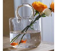 Huasean Clear Hand-Blown Glass Purse Vase - Small Fish Bowl Design for Flowers, Modern Home Summer Decor