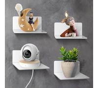 Huasean White Floating Wall Shelves Set of 4, Adhesive Acrylic, Small for Bathroom, Versatile Adhesive with Cable Clips