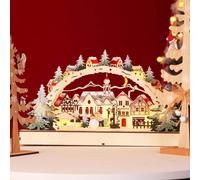Huasean Wooden Festive Scenes Decoration LED Wooden Village Scene Light Up Tabletop Decoration Wooden Illuminated Bridge Decoration Creative