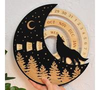 Huasean Wooden Rustic Circular Wall Mounted Spin Perpetual Calendar,Wooden Forever Calendar,Circular Spin Perpetual Calendar,Farmhouse Wooden Calendar Sign Decor Wall Hanging Ornament
