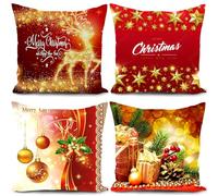 HUASHUZI Christmas Cushion Covers Xmas Decorations Throw Pillow Cover Red Set of 4 Christmas Decor For Sofa Living Room Home 18x18 Inch 45x45cm