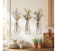 HUASUN Metal Floral Wall Art, Set of 3 Rustic Boho Farmhouse Hanging Sculptures, Modern Home Decor for Living Room, Bedroom, Kitchen (White)