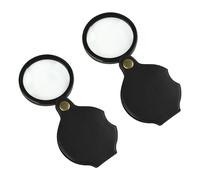 HUATEEN 2PCS 10X Black Pocket Magnifying Glass - Foldable Portable Magnifier for Reading & Outdoor Observation, Compact Loupe for Hobbies/Jewellery/Kids