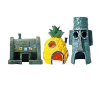 HUATEEN 3-Piece Aquarium Decor Set with Pineapple House, Statue Head & Restaurant - Aquarium Decor Fish Tank Ornaments PVC Fish Tank Decorations for BettaGoldfish & Tropical Fish