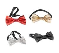 HUATEEN 4 Pcs Glitter Bow Ties for Men & Women | Sparkling Sequin Bow Tie Set with Adjustable Strap (Red, Black, Silver, Gold) | PU Shiny Bow Ties for Weddings, Parties, Performances