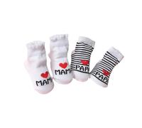 HUATEEN Baby Socks 0-3 Months,2 Pairs 100% Cotton Unisex Newborn Socks with I Love Mum + I Love PaPa Stripes Sock Non-Slip Infant Sock for Newborn Infants Boys Girls 0-6 Months