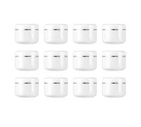 HUATEEN Cosmetic Sample Jars,12 PCS 50 ml Travel Pots Empty White Plastic Round Lid Refillable Makeup Cosmetic Jars for Cream Lotion Ointments Essential Oils