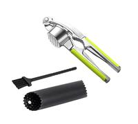 HUATEEN Dual-Purpose Garlic Press & Crusher with Non-Slip Grip and Cleaning Brush - Premium Kitchen Gadget for Mincing, Chopping, Peeling
