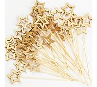 HUATEEN Gold Star Bamboo Cocktail Picks,50-Pack 5.4 Inch Long Decorative Toothpicks for Appetizers Reusable Heart & Tulip Designs for Charcuterie,Christmas Parties Canapés Weddings