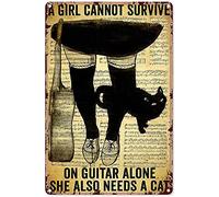 huatongxin Guitar Wall Art Metal Guitar Decorations for Home Guitar A Girl Can Not Survive on Guitar Alone She Also Needs A Cat Cute Cat Lover Vintage Poster Guitar Metal Sign,Metal Sign 12X8 Inch