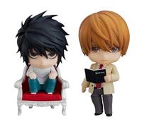 Huawealthy L and Yagami Light Figures Death Note Anime Figurines Q Version Replaceable Face and Accessory Action Statue Manga PVC Model Desktop Decoration Collection Gifts for Fans (L+Yagami Light)