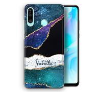 Huawei P Phone Personalised Initials Case - P Smart, P9, P20, P30, P40 Pro, Lite, Custom Plastic Hard Cover, Black Name Grey Marble Gren Galaxy Star Case