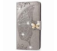 Huawei Pura 70 Case, 3D Sparkly Gems Bling Glitter Butterfly Shockproof Flip Case Stand PU Leather Book Wallet Phone Cases Card Slots Magnetic TPU Bumper Cover for Huawei Pura 70 grey